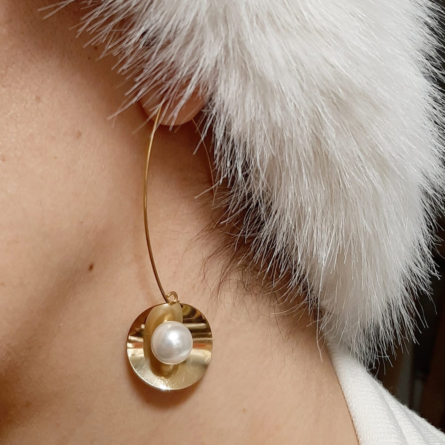 Disc Pearl Stainless Steel Drop Earrings