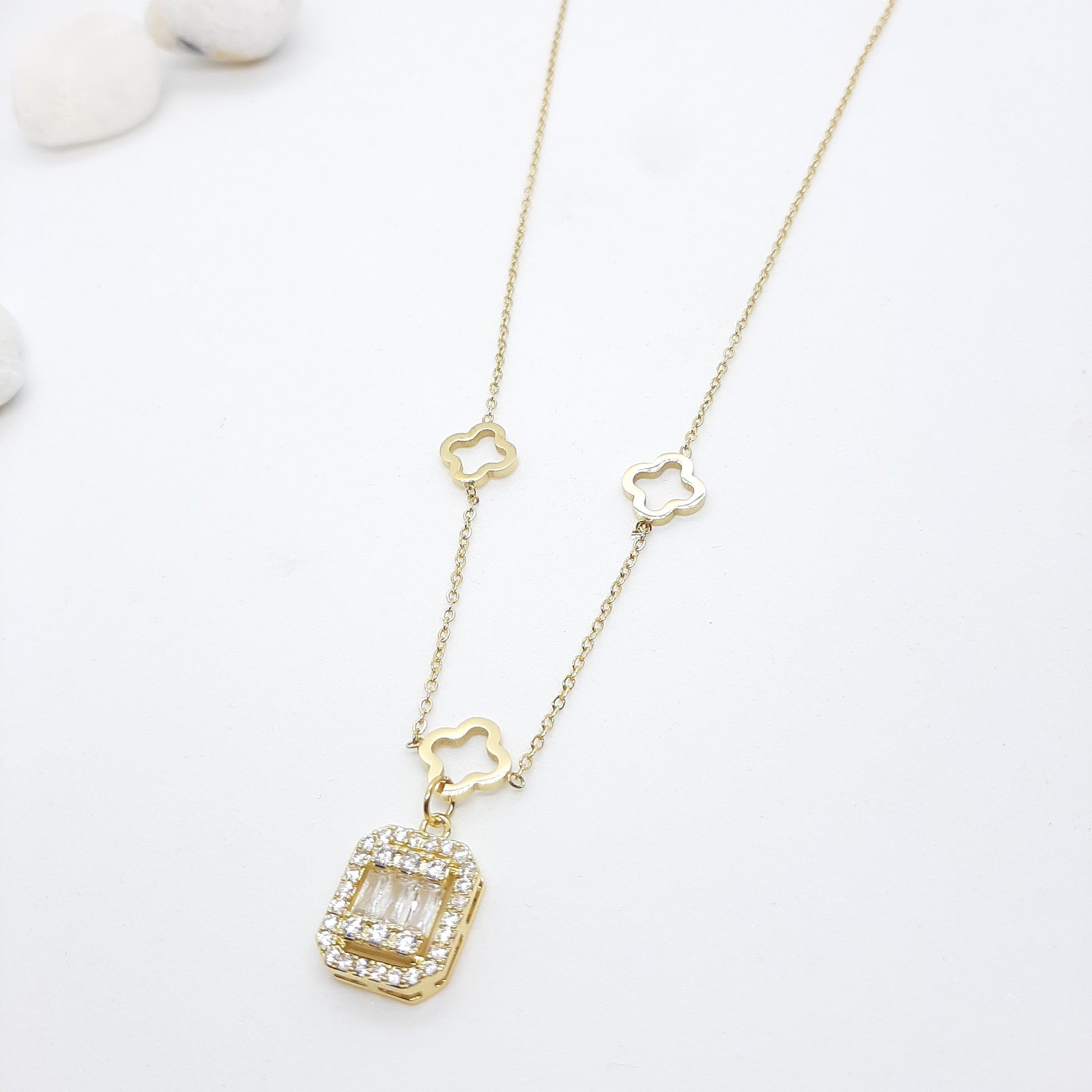 Stainless Steel Necklace with White Crystals