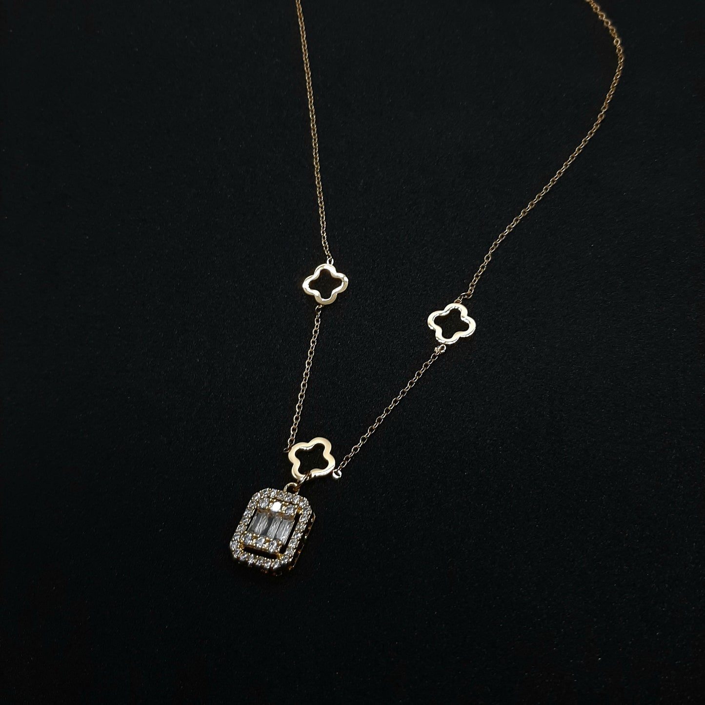 Stainless Steel Necklace with White Crystals