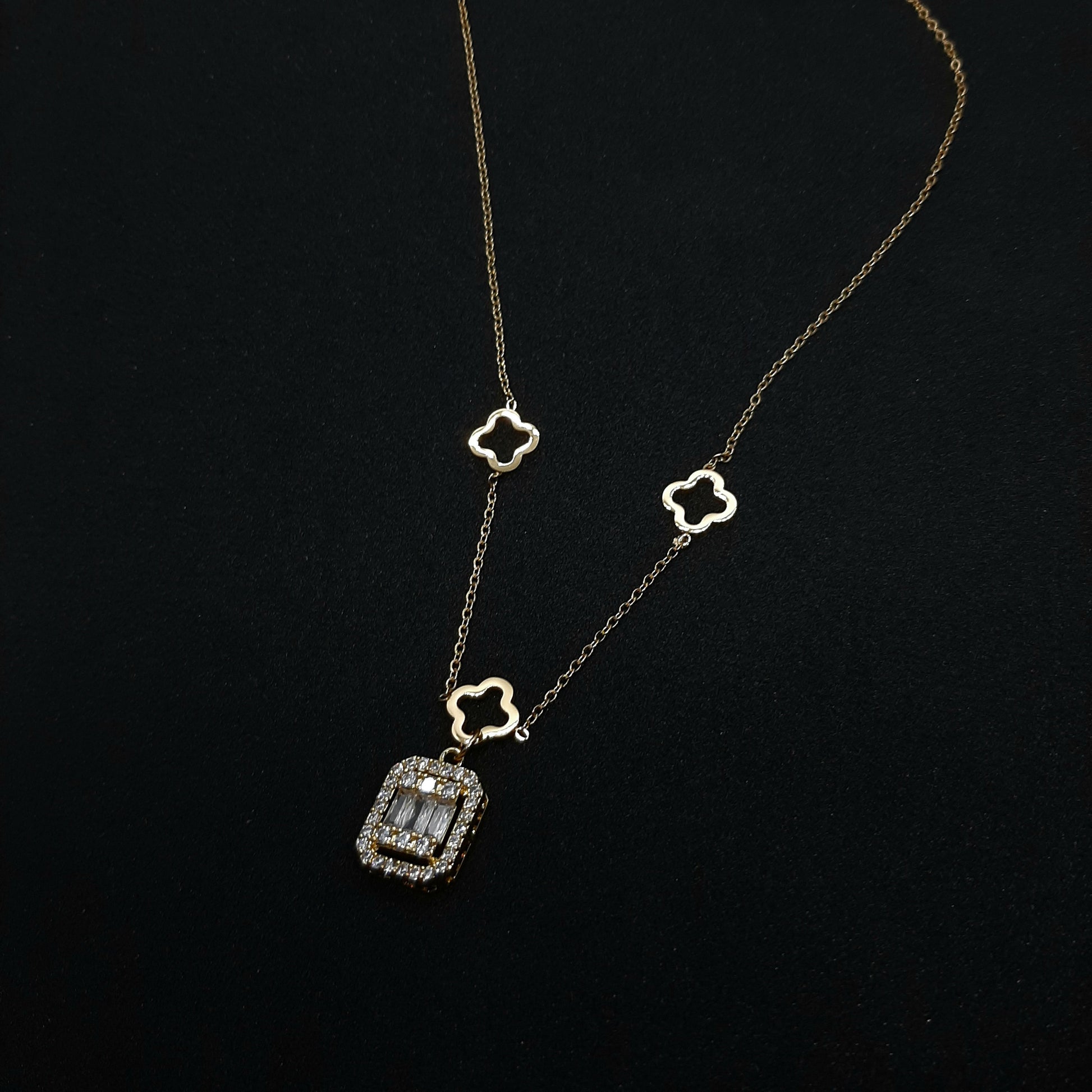 Stainless Steel Necklace with White Crystals