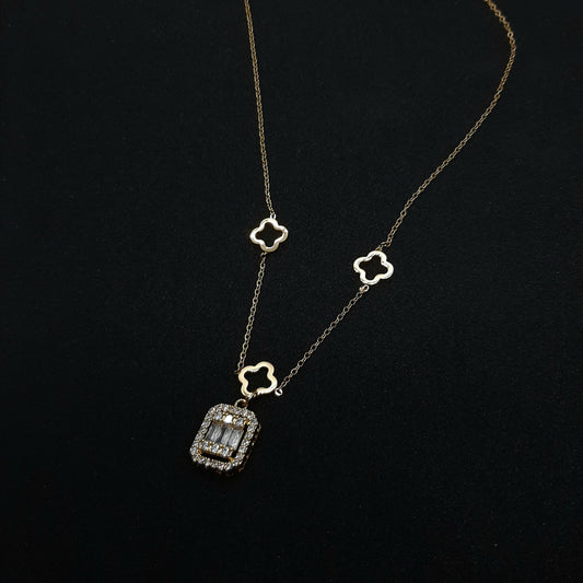 Stainless Steel Necklace with White Crystals