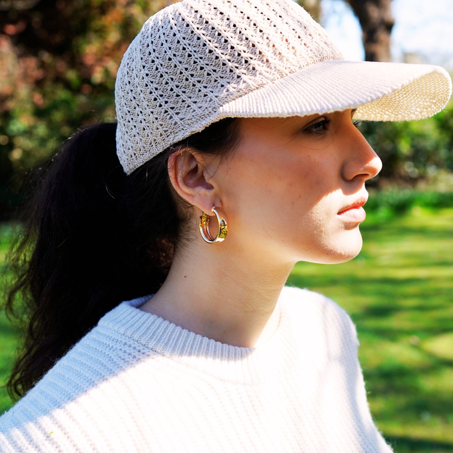 Earrings Hoop Stainless Steel Gold Botanical SSEO22 Cffashion