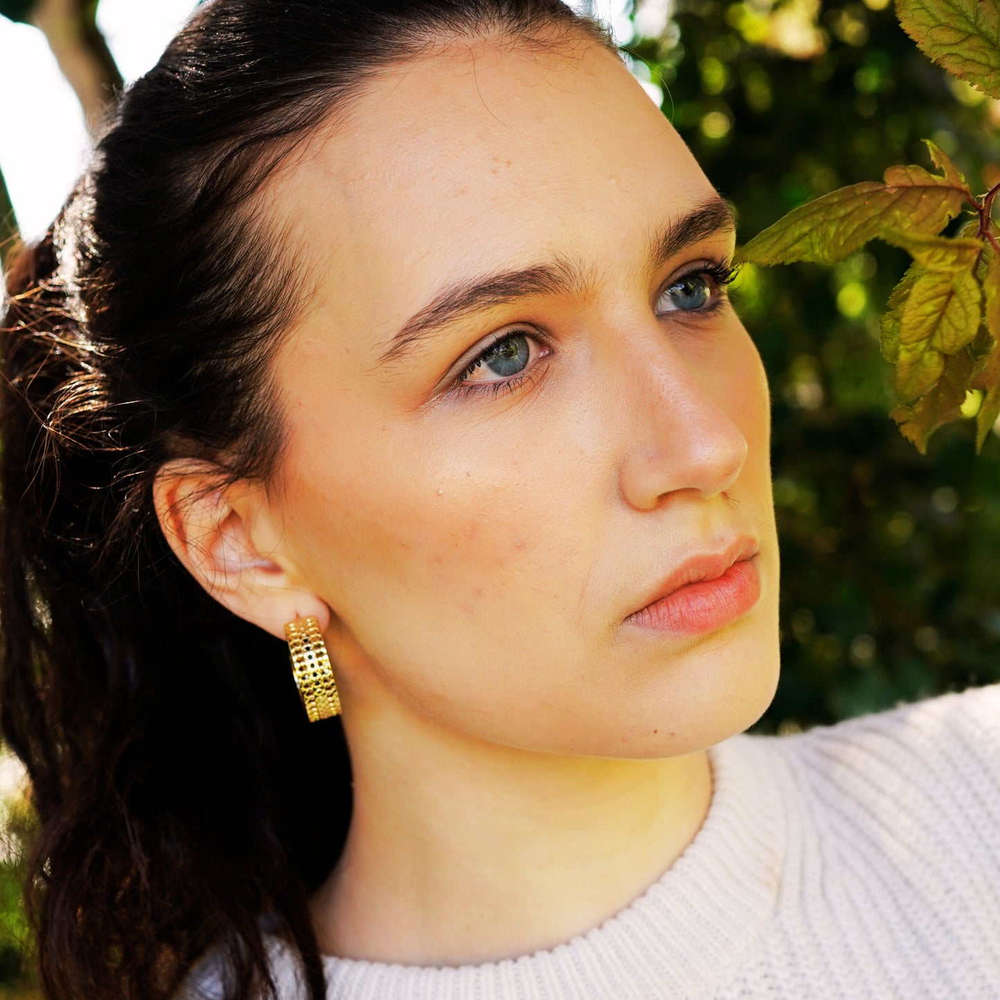 Earrings Hoop Stainless Steel Lattice Texture