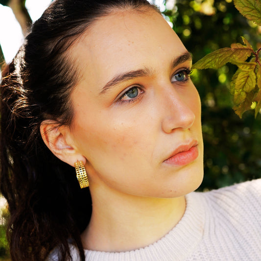 Earrings Hoop Stainless Steel Lattice Texture