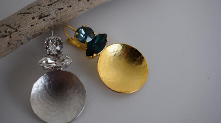 Santorini Earrings With Crystal – Greek Hammered Jewelry – 18K Gold or Silver Plated - N2108 - CF fashion