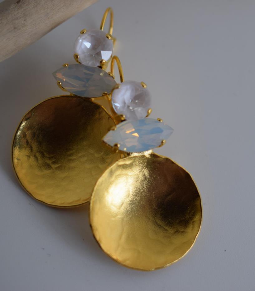 Santorini Earrings With Crystal – Greek Hammered Jewelry – 18K Gold or Silver Plated - N2108 - CF fashion