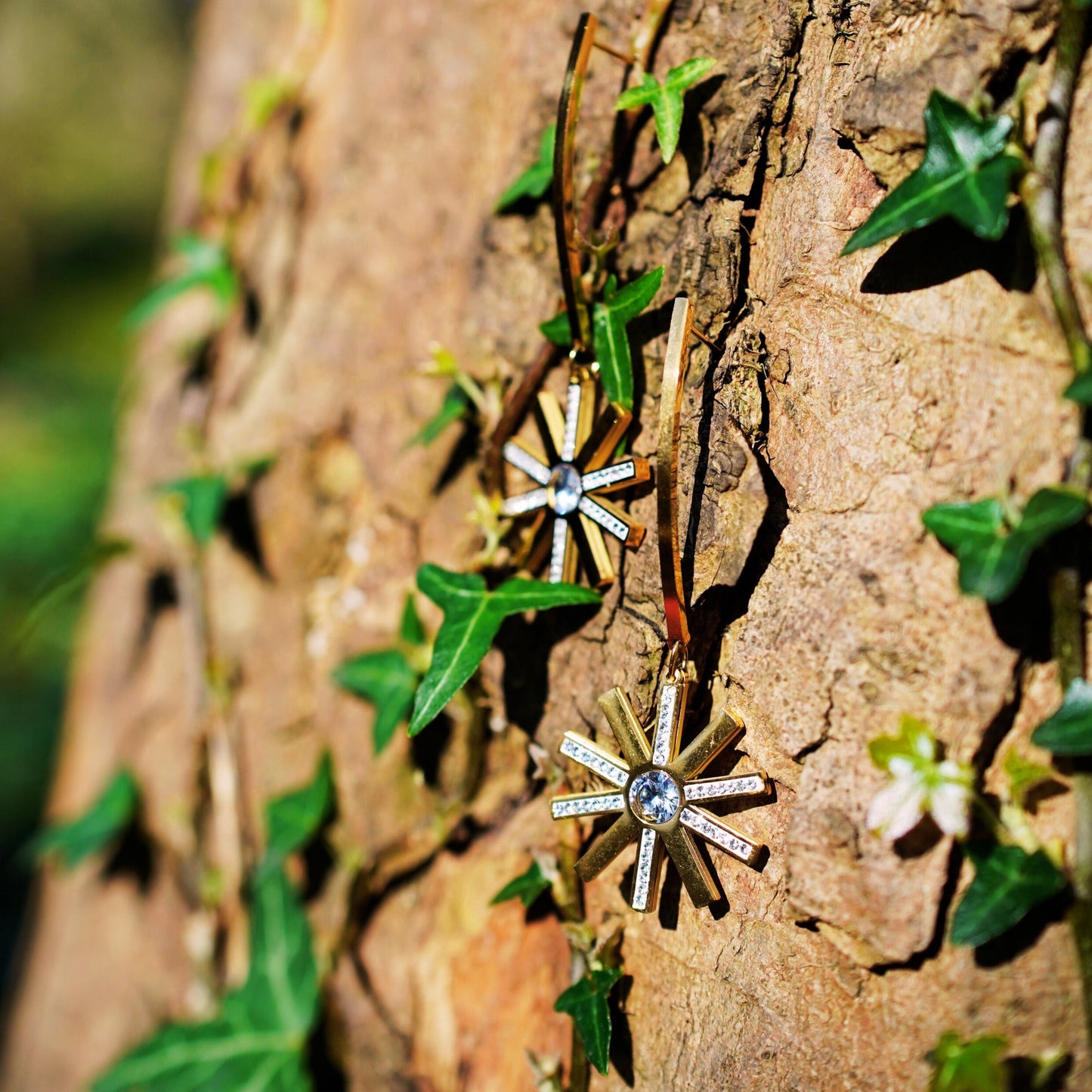 Starburst Curved Bar Dangle Earrings – Modern Stainless Steel, Hypoallergenic