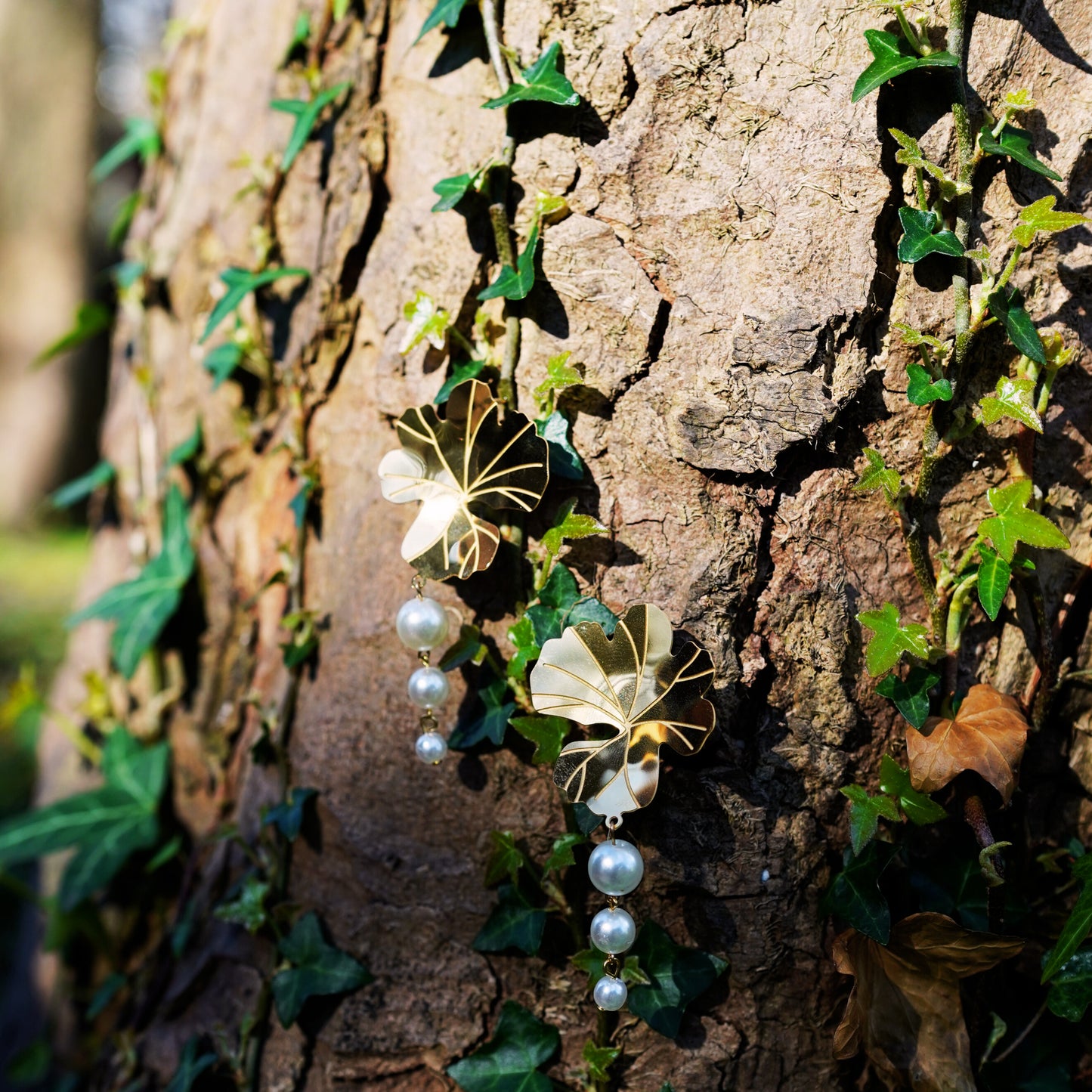 Geranium Leaf Pearl Drop Earrings – Nature-Inspired Stainless Steel, Hypoallergenic