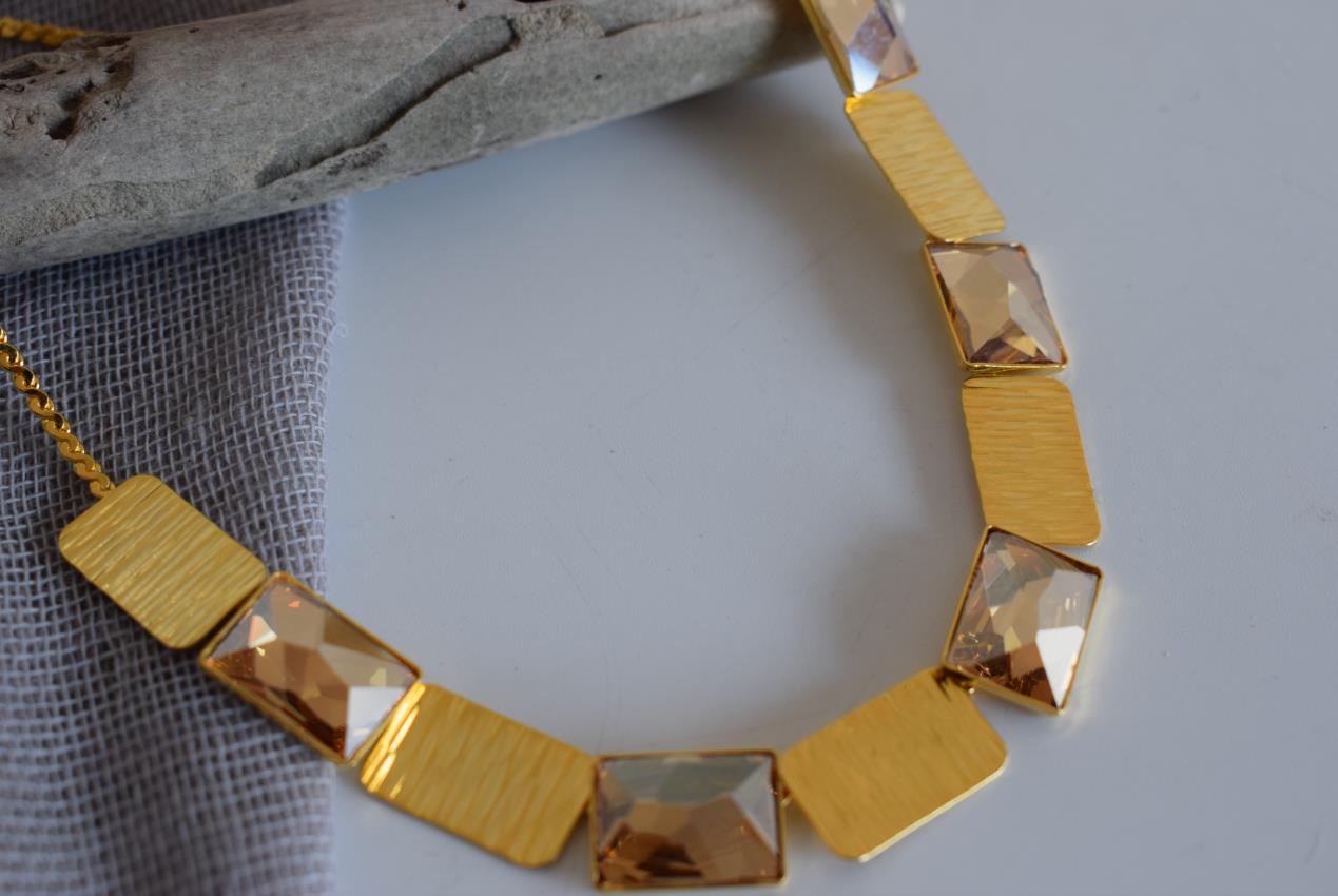Ariadne necklace Greek hammered jewelry 18K gold or silver plated with crystal