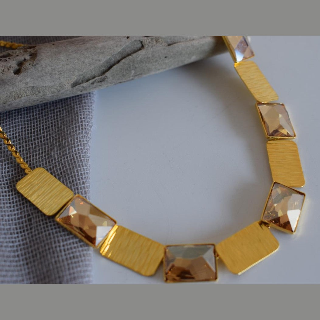 Ariadne necklace Greek hammered jewelry 18K gold or silver plated with crystal