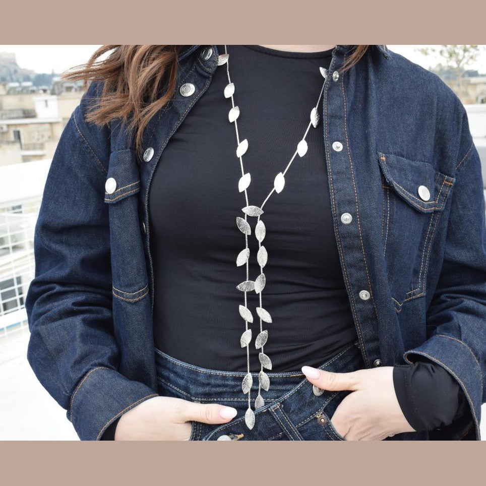 Phylion necklace Greek hammered jewelry 18K gold or silver plated with leaf design