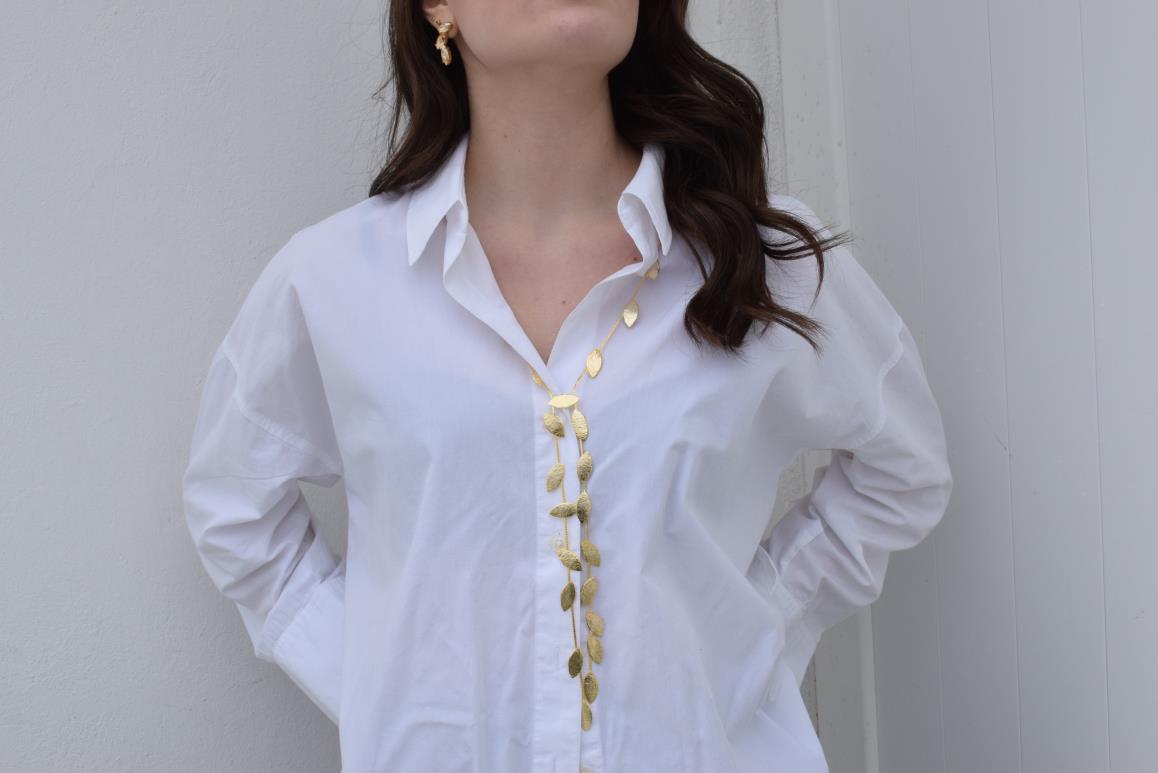 Phylion necklace Greek hammered jewelry 18K gold or silver plated with leaf design