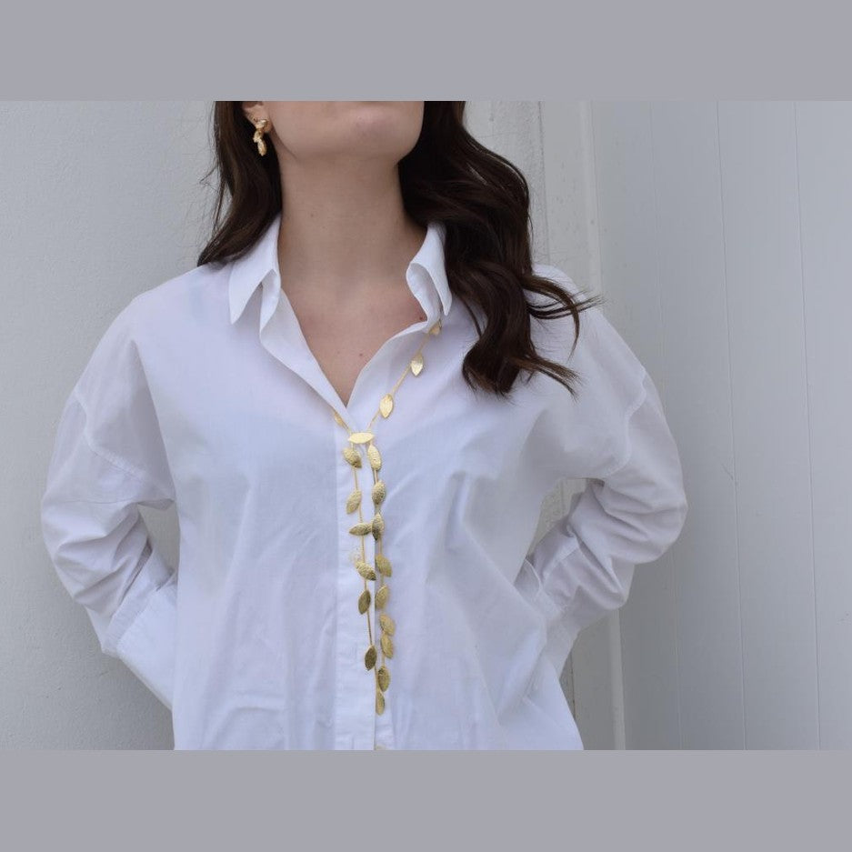 Phylion necklace Greek hammered jewelry 18K gold or silver plated with leaf design