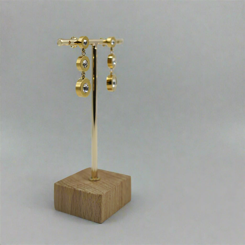 Stacked Circle Crystal Drop Earrings – Modern Stainless Steel, Hypoallergenic