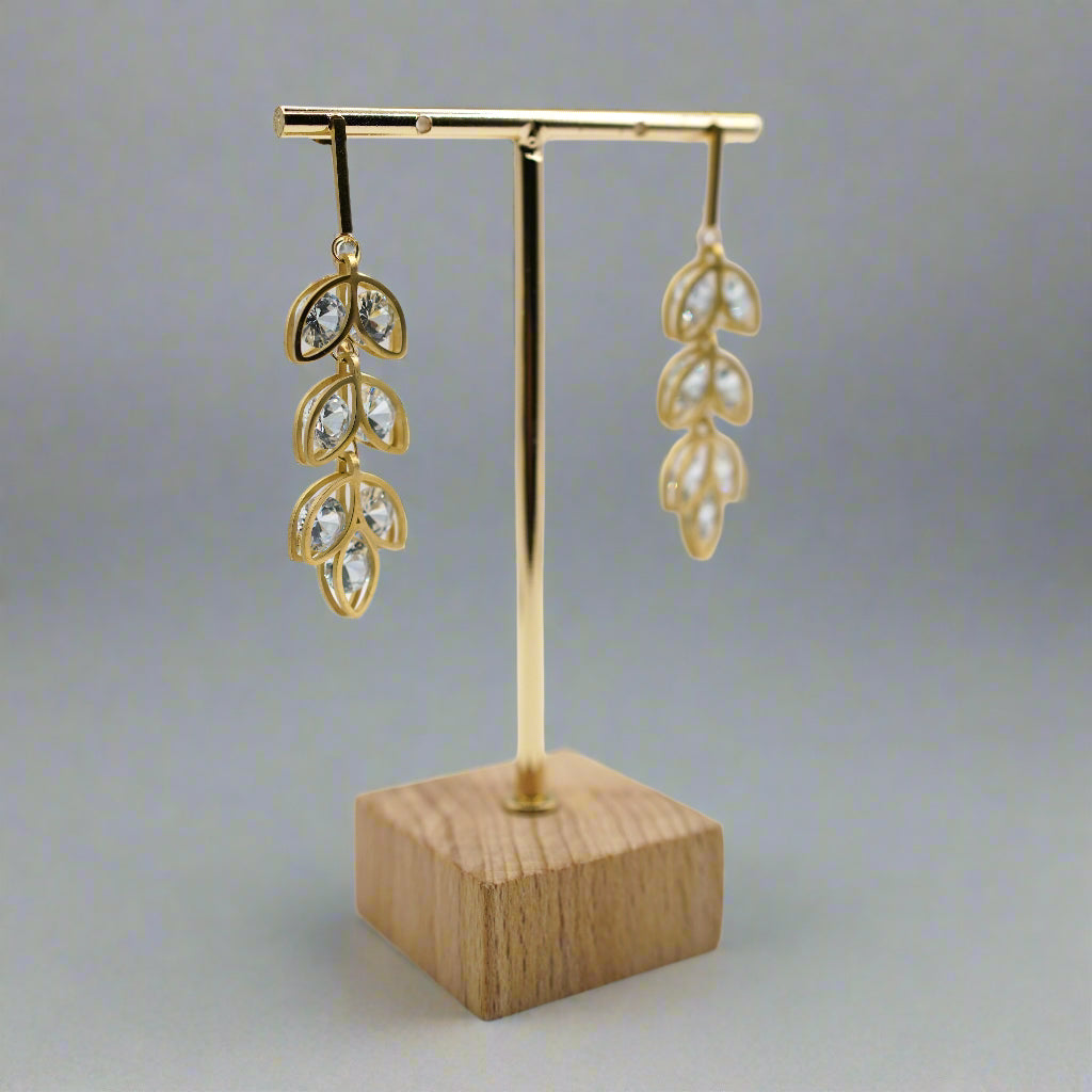 Crystal Laurel Leaf Dangle Earrings – Elegant Stainless Steel, Hypoallergenic