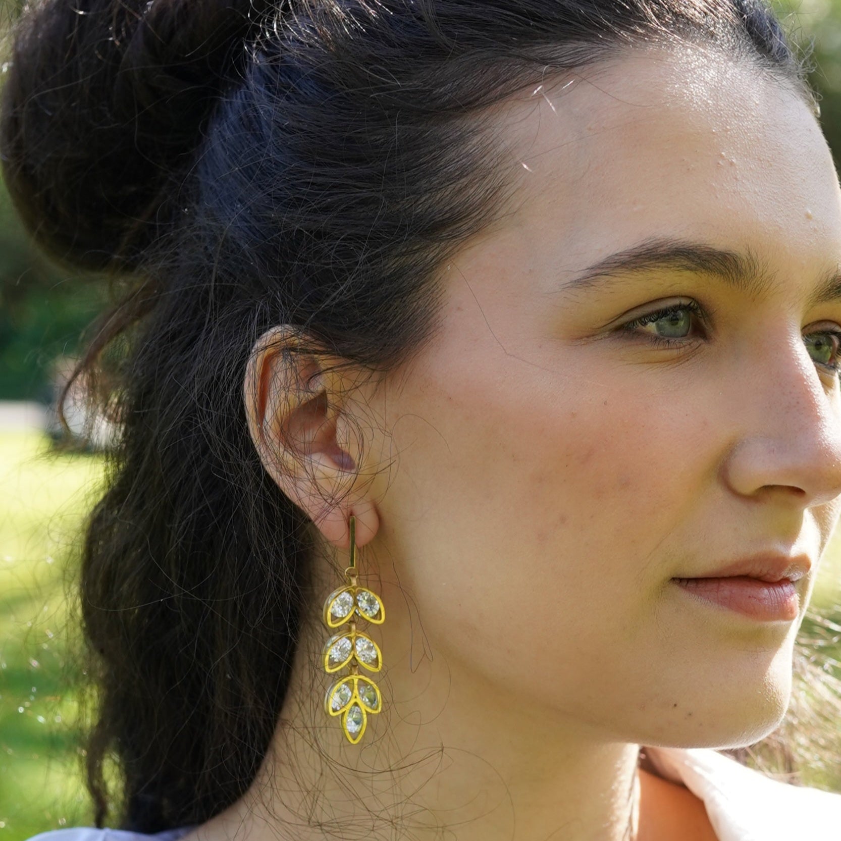 Crystal Laurel Leaf Dangle Earrings – Elegant Stainless Steel, Hypoallergenic