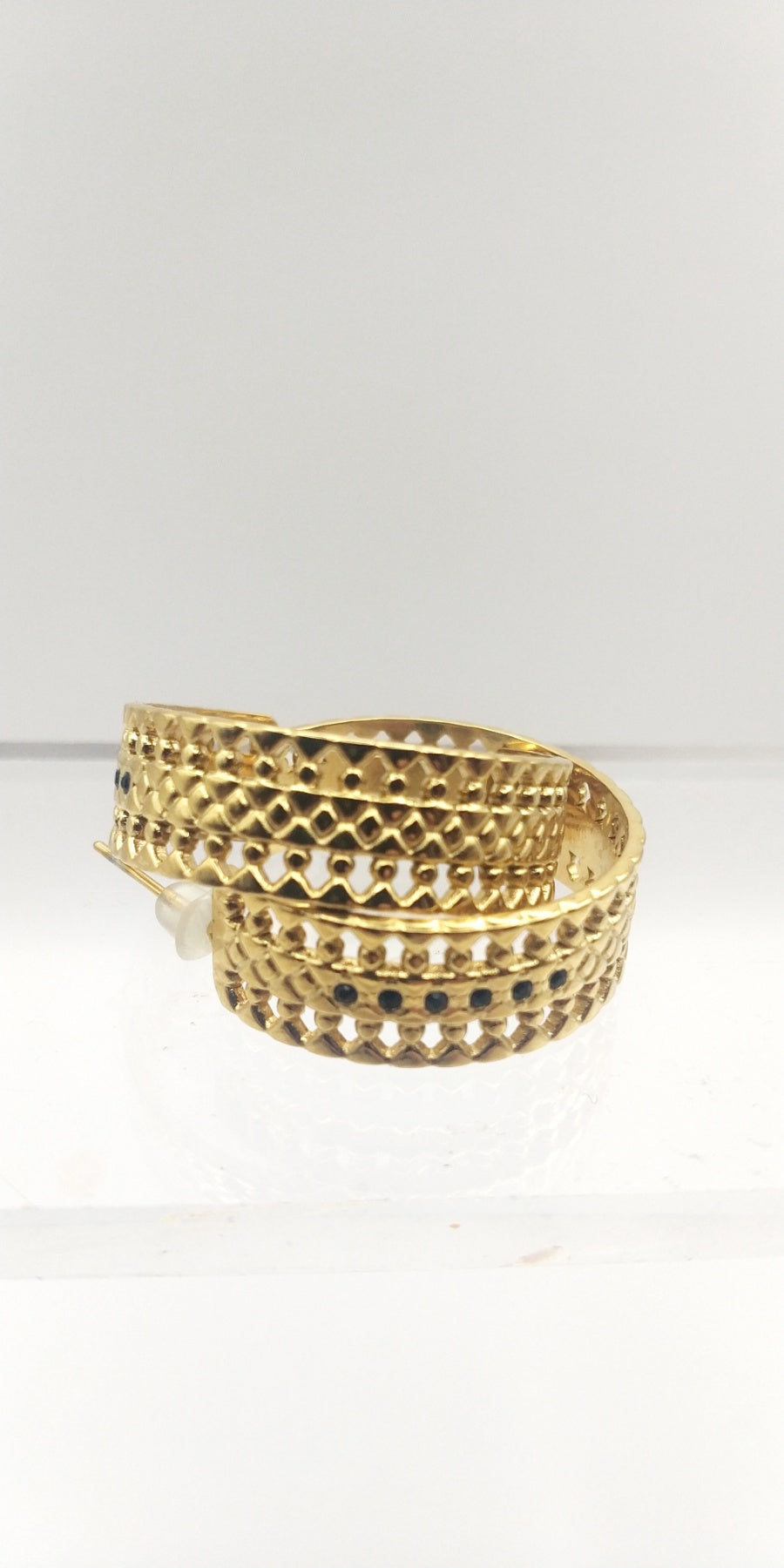 Earrings Hoop Stainless Steel Lattice Texture