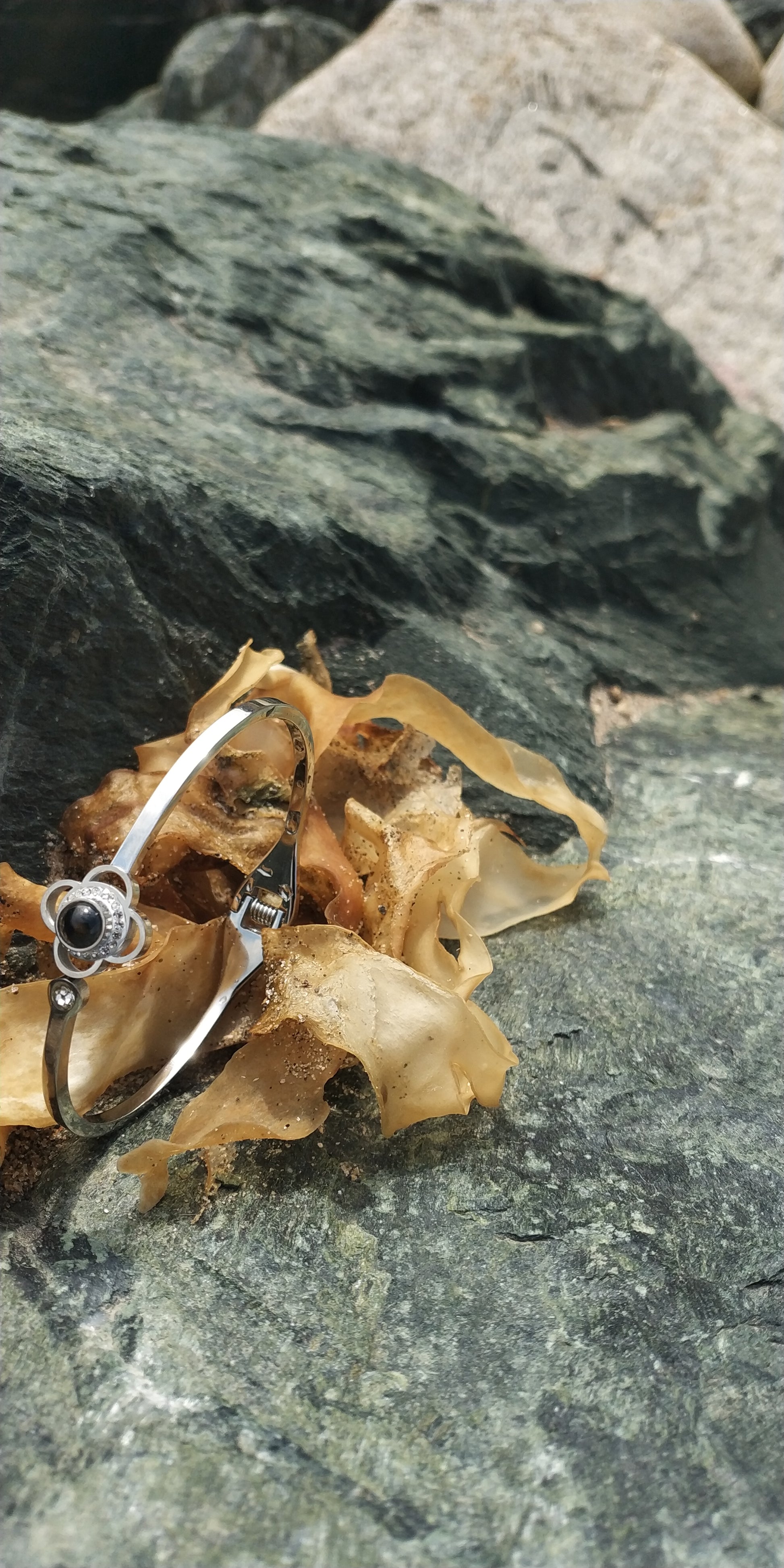 Stainless Steel Flower Bracelet with Solitaire Center Stone