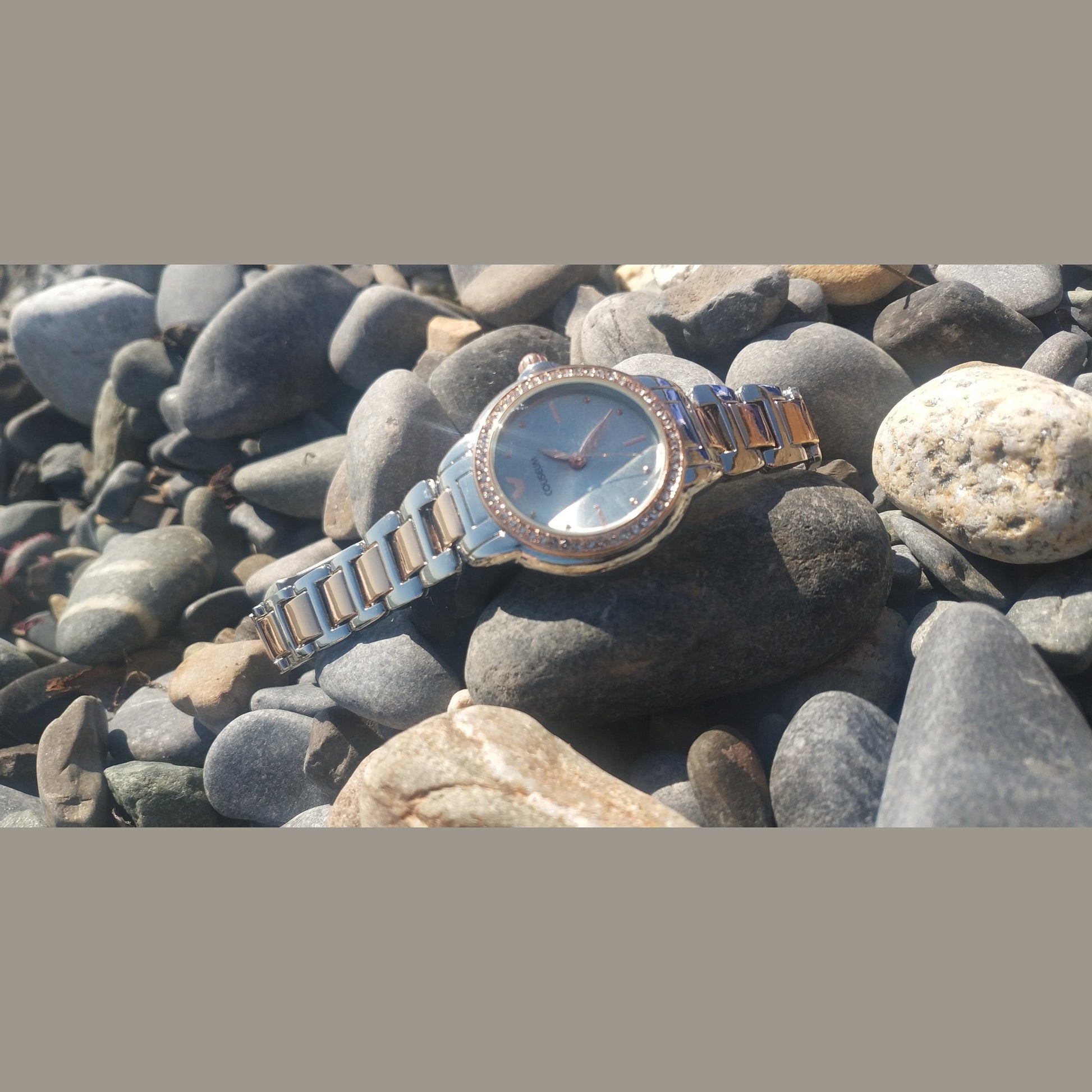 Women’s two-tone stainless steel watch with silver dial and crystal bezel – elegant gift watch