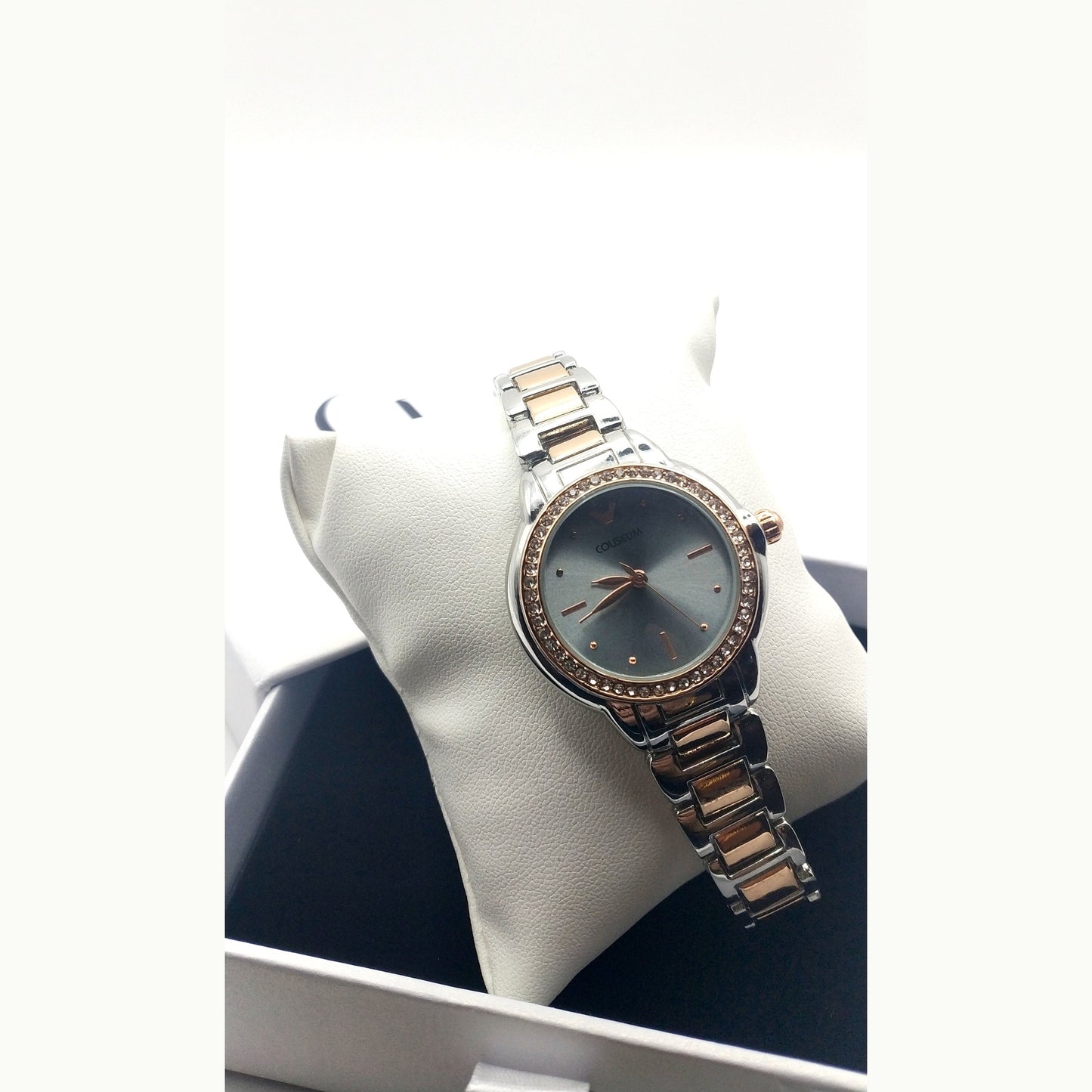 Women’s two-tone stainless steel watch with silver dial and crystal bezel – elegant gift watch