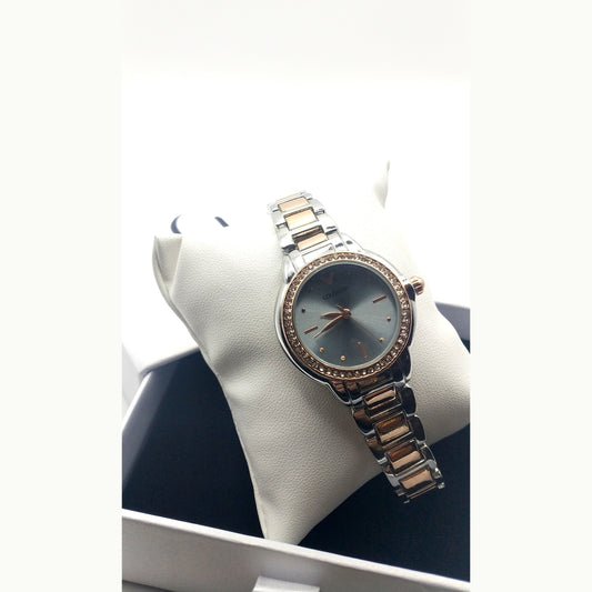 Women’s two-tone stainless steel watch with silver dial and crystal bezel – elegant gift watch