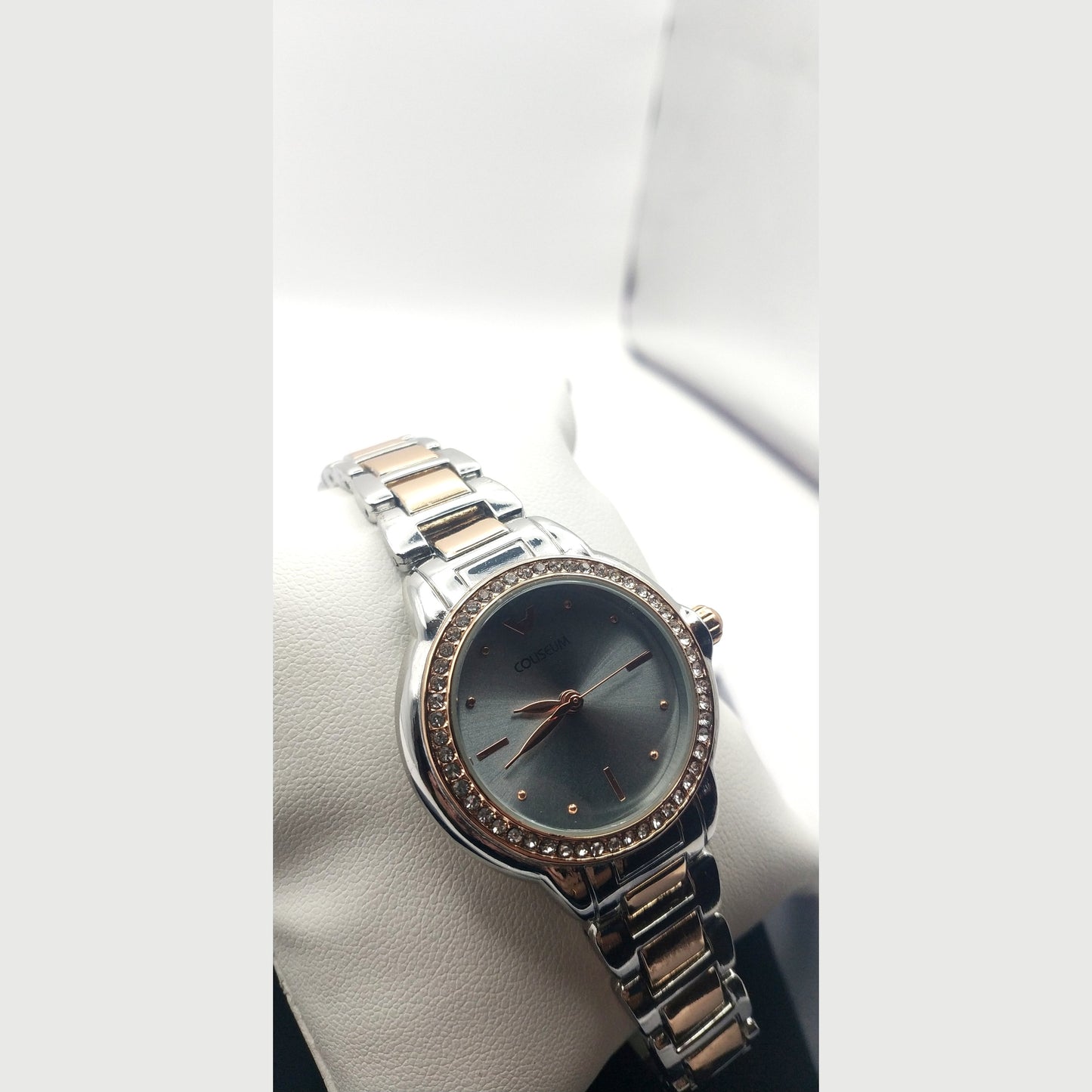 Women’s two-tone stainless steel watch with silver dial and crystal bezel – elegant gift watch