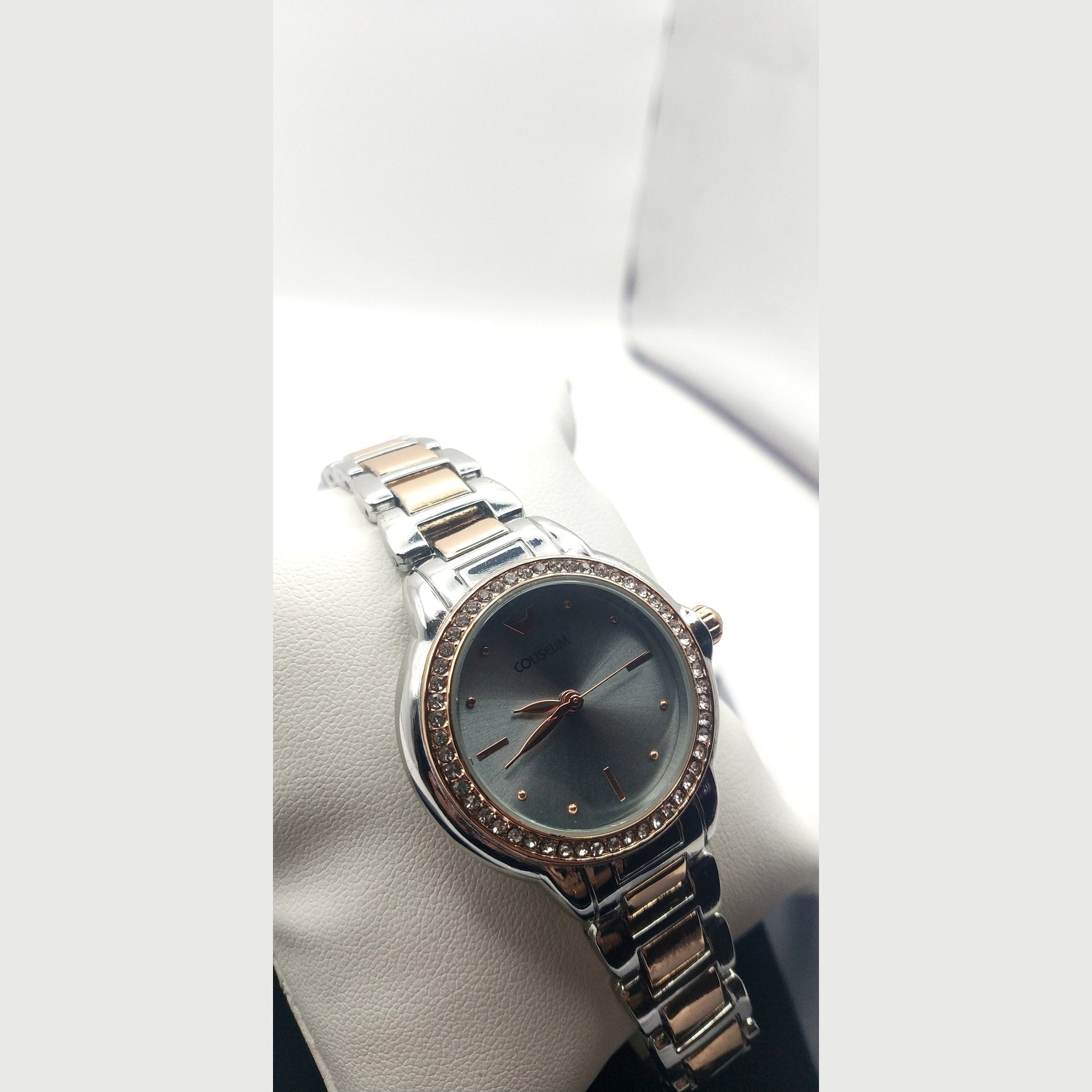 Women’s two-tone stainless steel watch with silver dial and crystal bezel – elegant gift watch