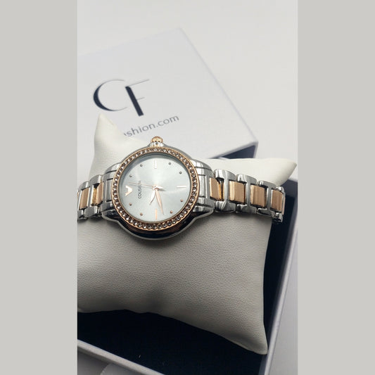 Women’s two-tone stainless steel watch with silver dial and crystal bezel – elegant gift watch