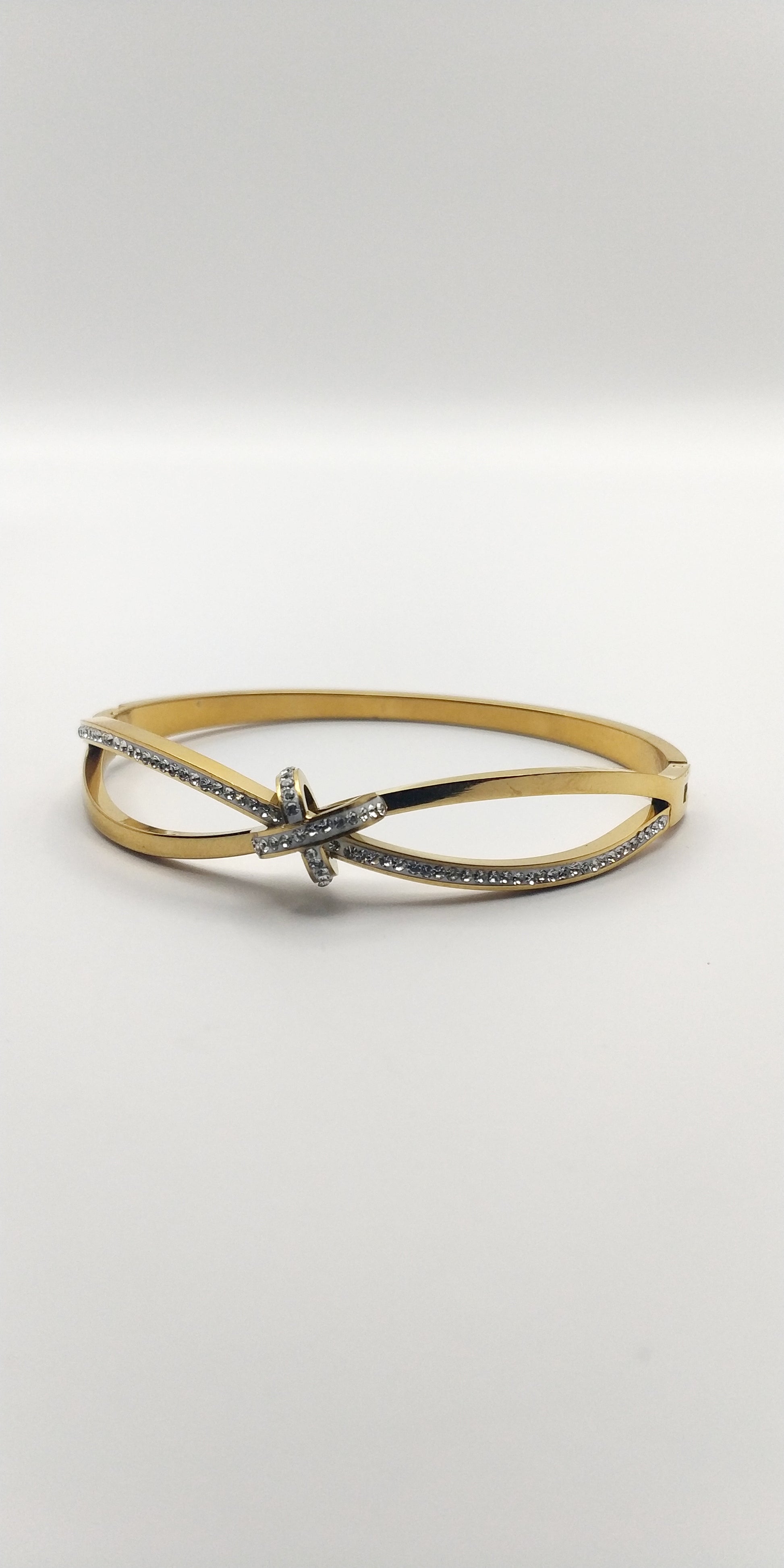 Gold Stainless Steel Double-Strand Bracelet with Center Stone Detail