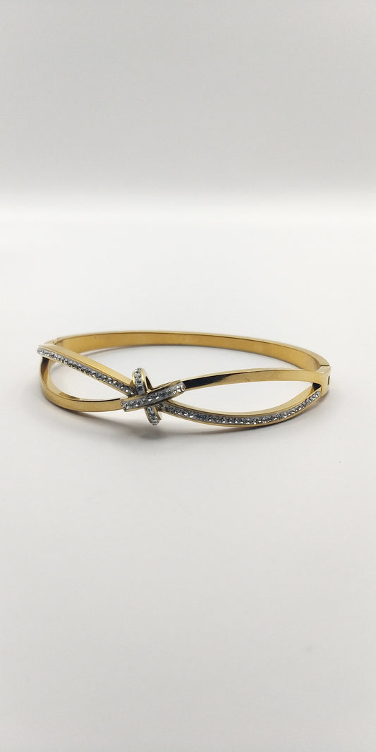 Gold Stainless Steel Double-Strand Bracelet with Center Stone Detail