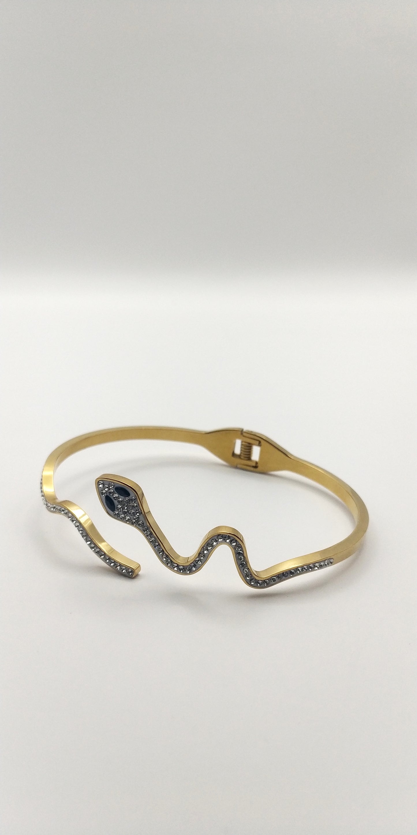 Stainless Steel Snake Bracelet with Black and Charcoal Rhinestones