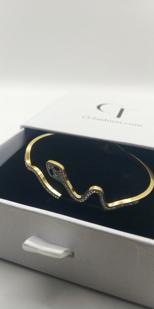 Stainless Steel Snake Bracelet with Black and Charcoal Rhinestones