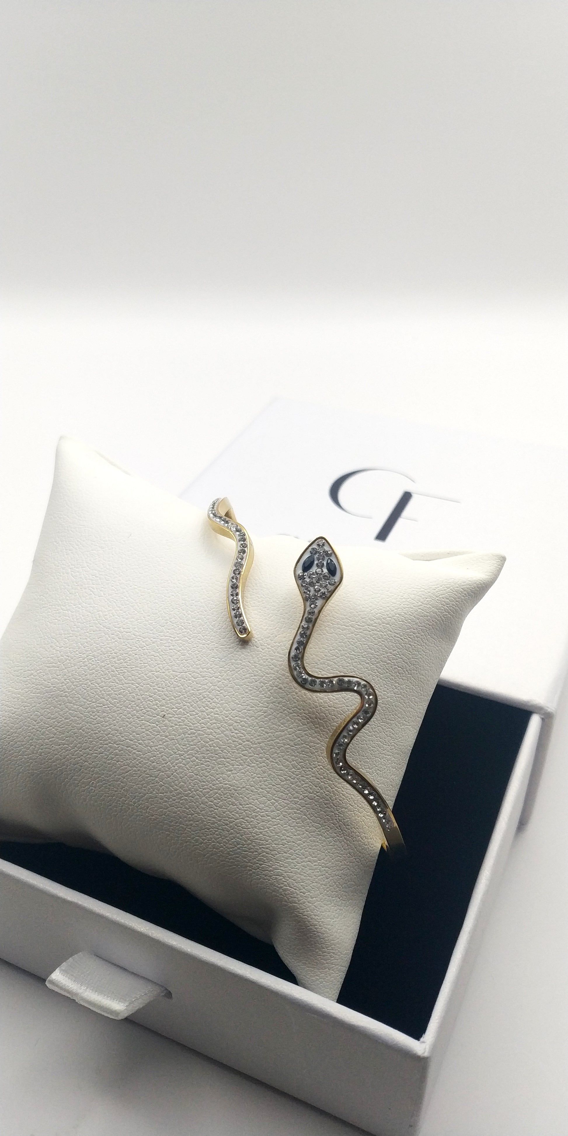 Stainless Steel Snake Bracelet with Black and Charcoal Rhinestones