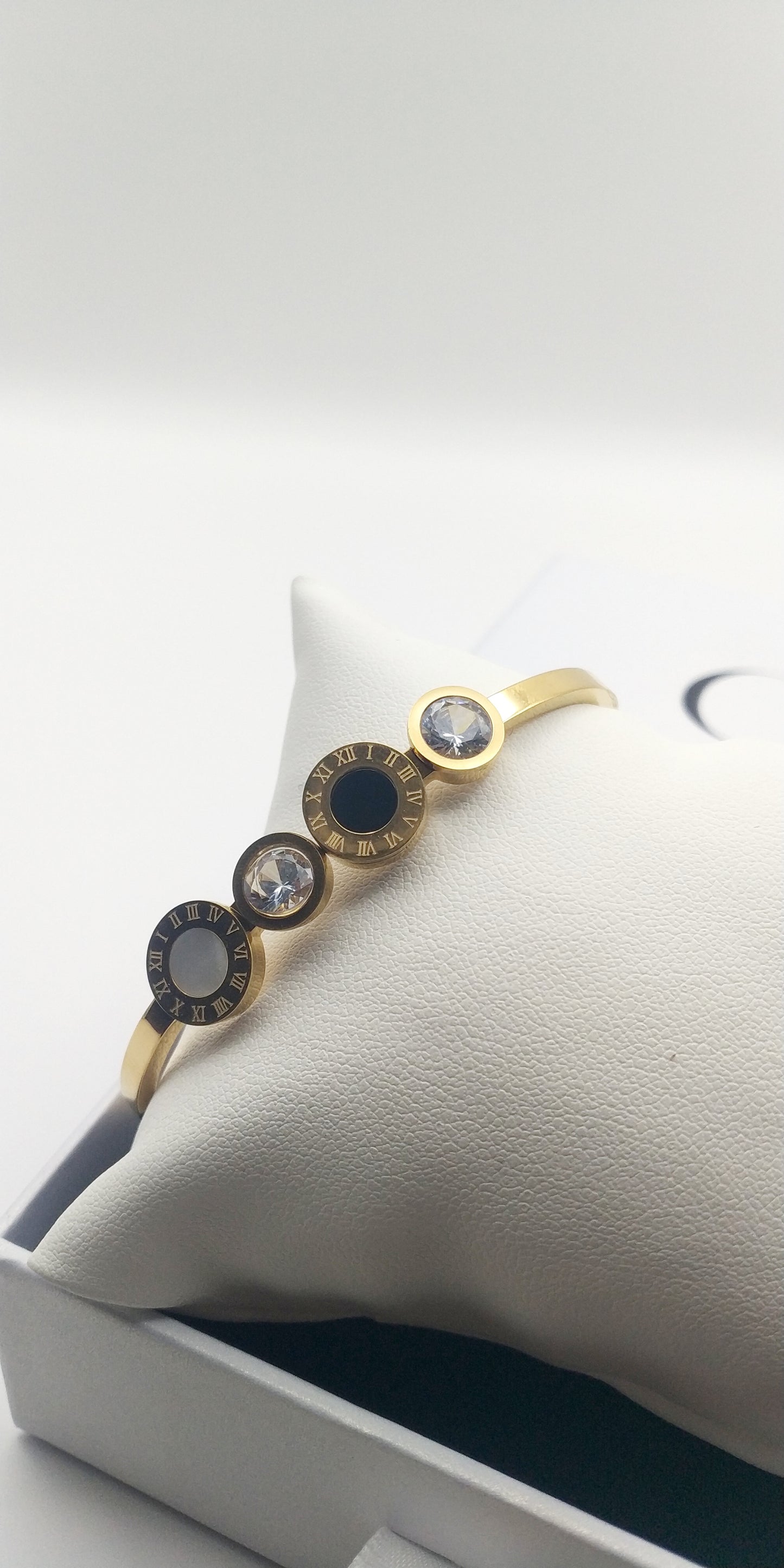 Stainless Steel Bracelet with Stones, Mother of Pearl & Roman Numerals