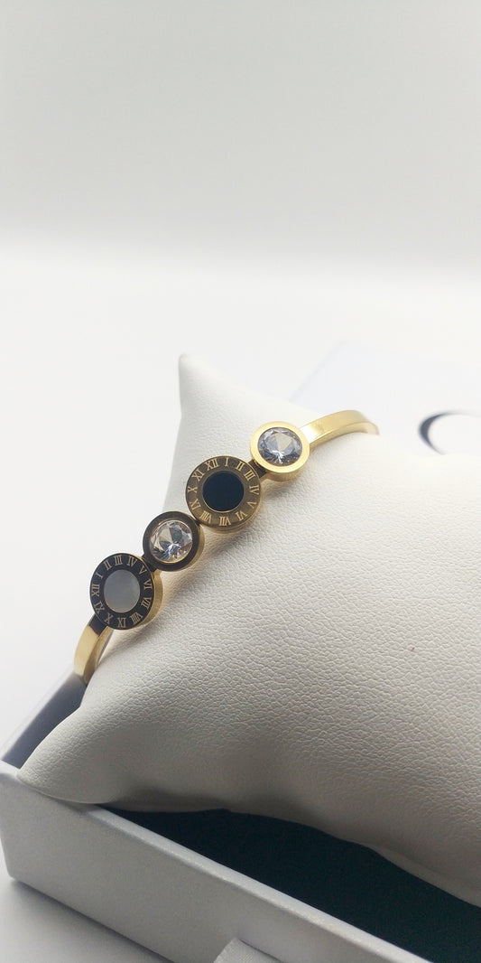 Stainless Steel Bracelet with Stones, Mother of Pearl & Roman Numerals