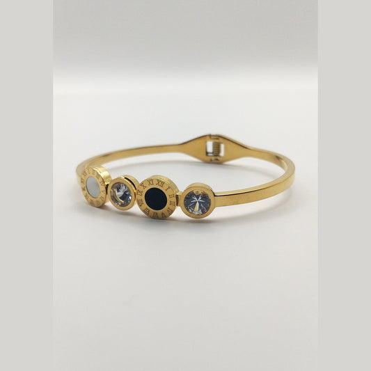 Stainless Steel Bracelet with Stones, Mother of Pearl & Roman Numerals