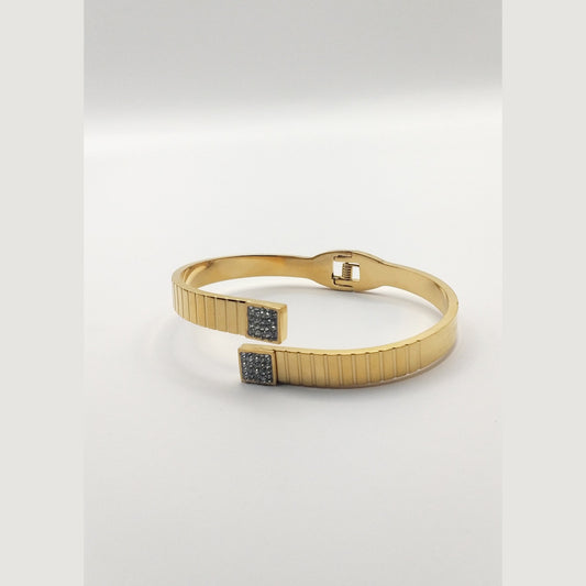 Stainless Steel Watch-Link Bracelet with Square Rhinestone Details