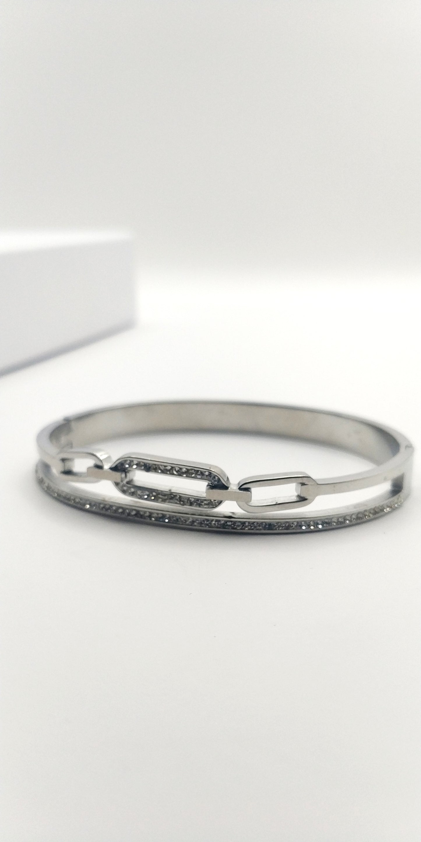 Stainless Steel Double Row Bracelet with Rhinestone Detailing
