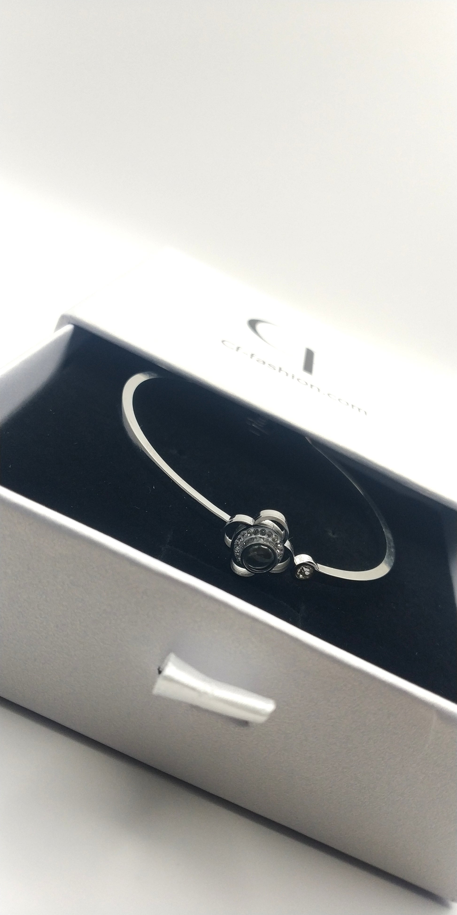 Stainless Steel Flower Bracelet with Solitaire Center Stone