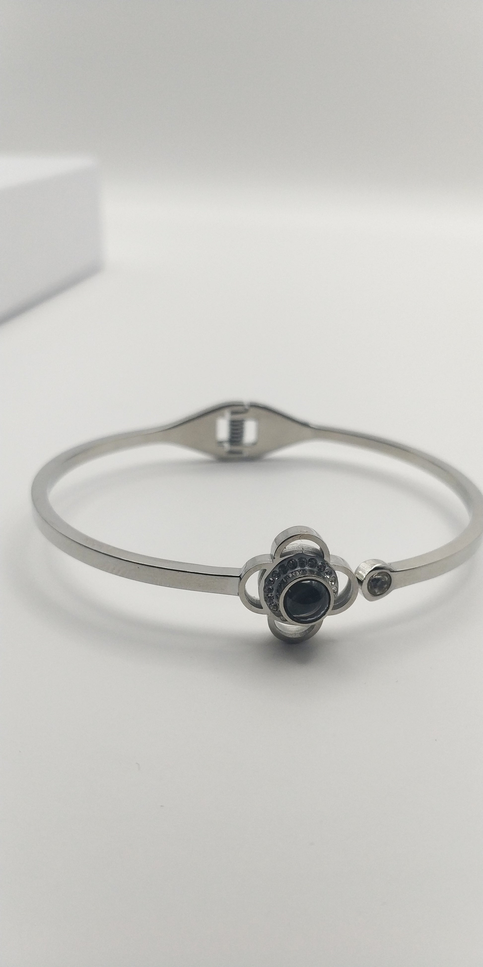 Stainless Steel Flower Bracelet with Solitaire Center Stone