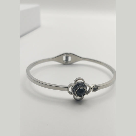 Stainless Steel Flower Bracelet with Solitaire Center Stone
