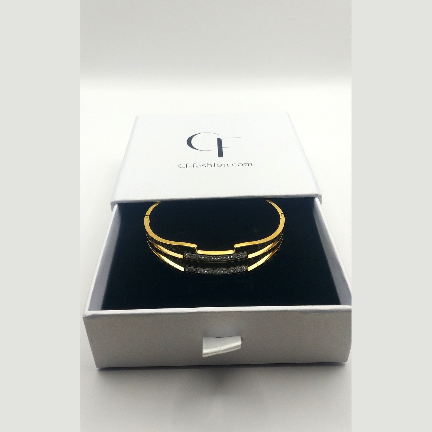 Stainless Steel Cuff Bracelet with Roman Numerals and Geometric Rhinestone Accents