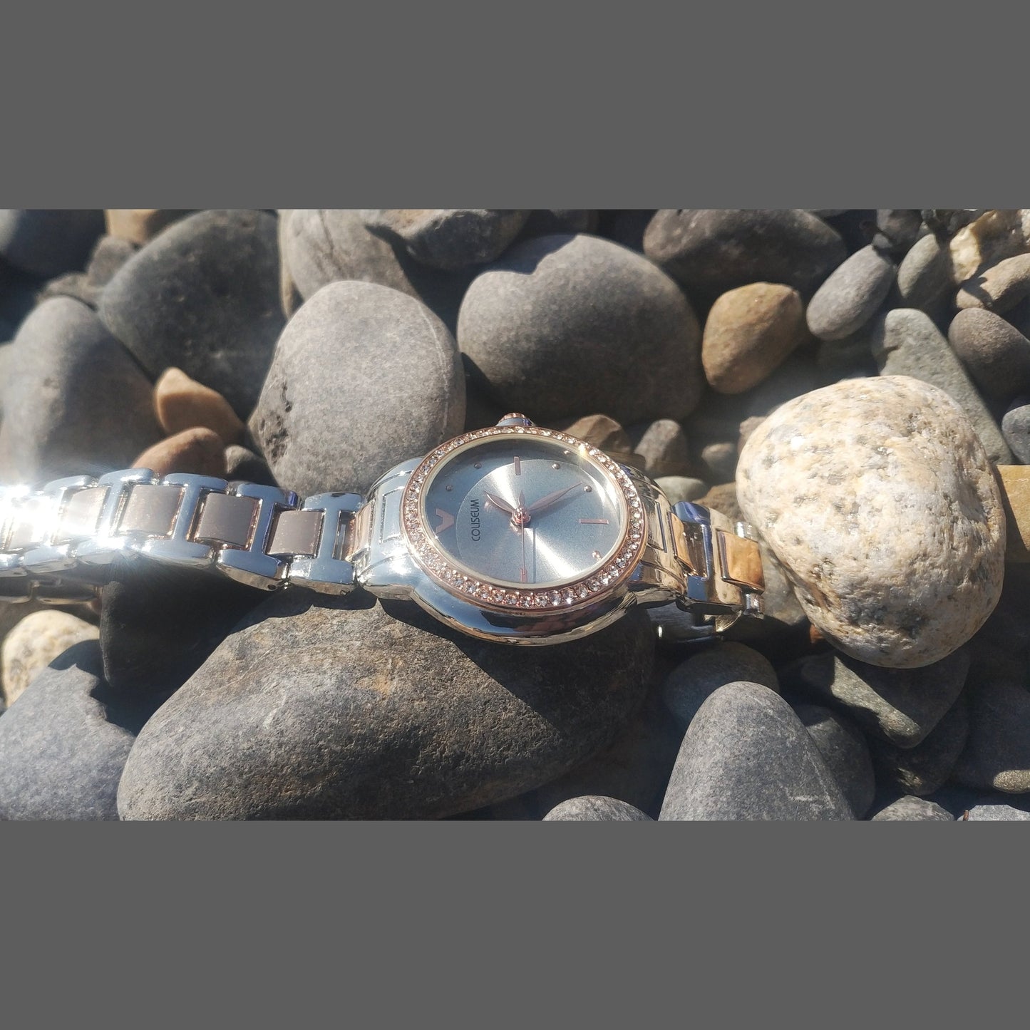 Watch For Women Silver with Rose Gold Details Crystal Bezel & Elegant Coliseum DialCFW1 Cffashion