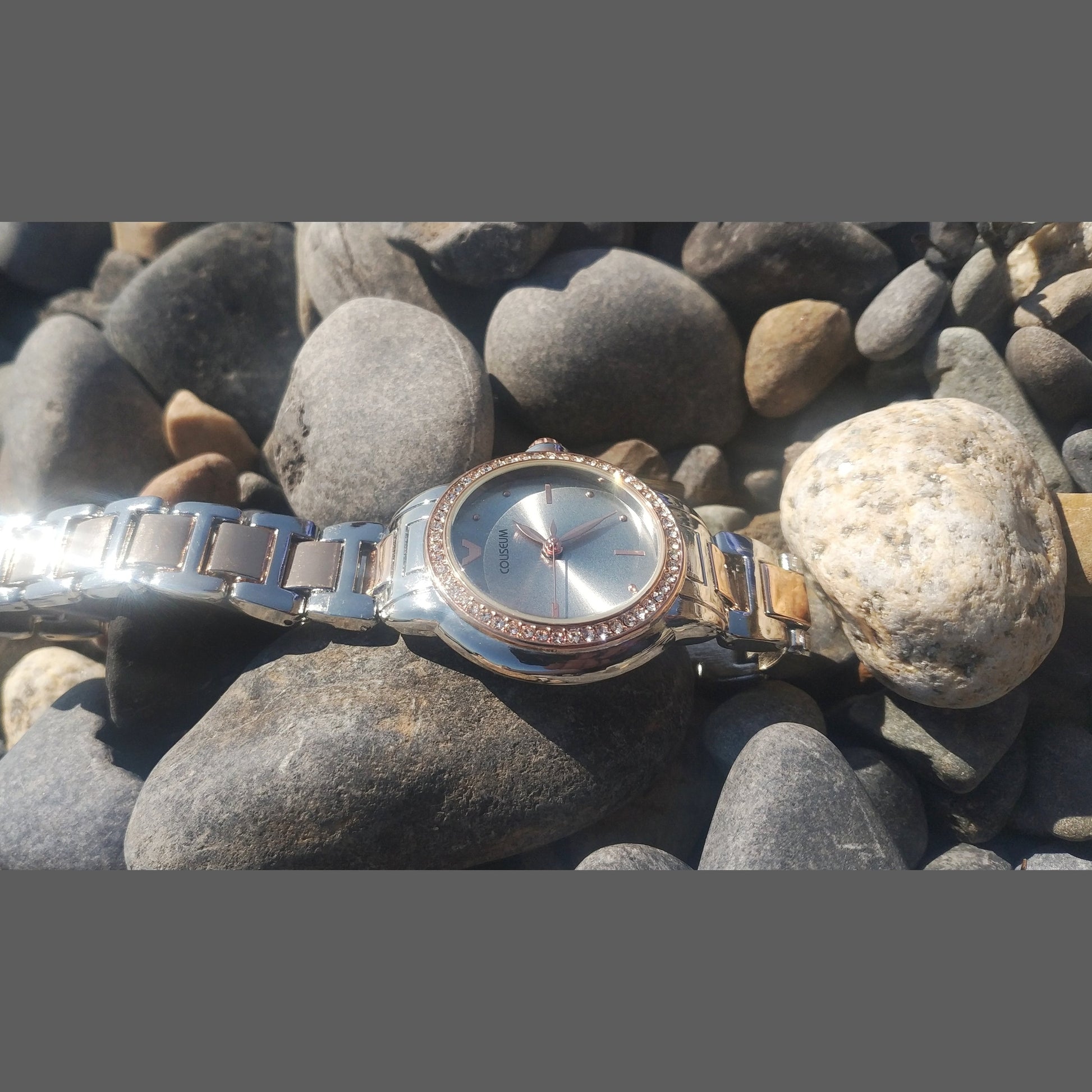 Women’s two-tone stainless steel watch with silver dial and crystal bezel – elegant gift watch