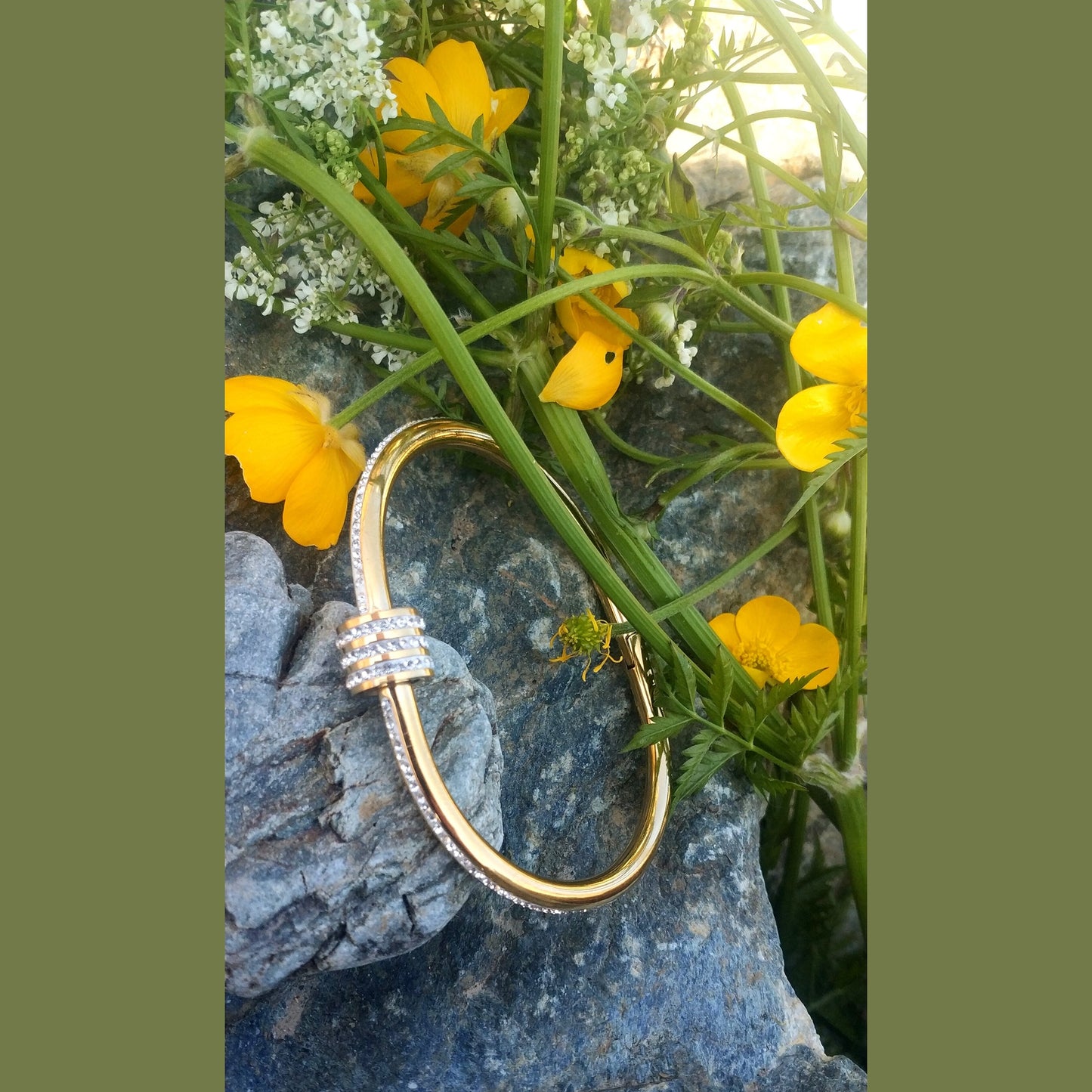 Minimal Stainless Steel Cuff Bracelet with Crystal Cylinder Accent