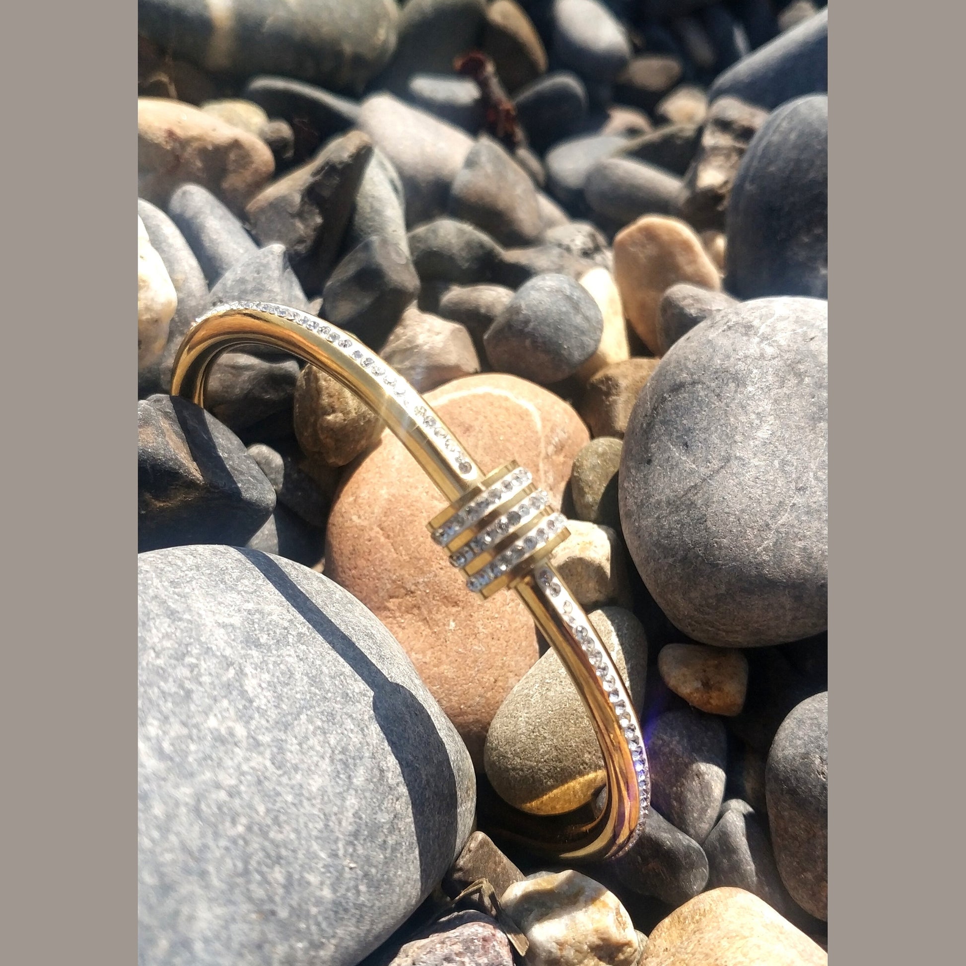 Minimal Stainless Steel Cuff Bracelet with Crystal Cylinder Accent