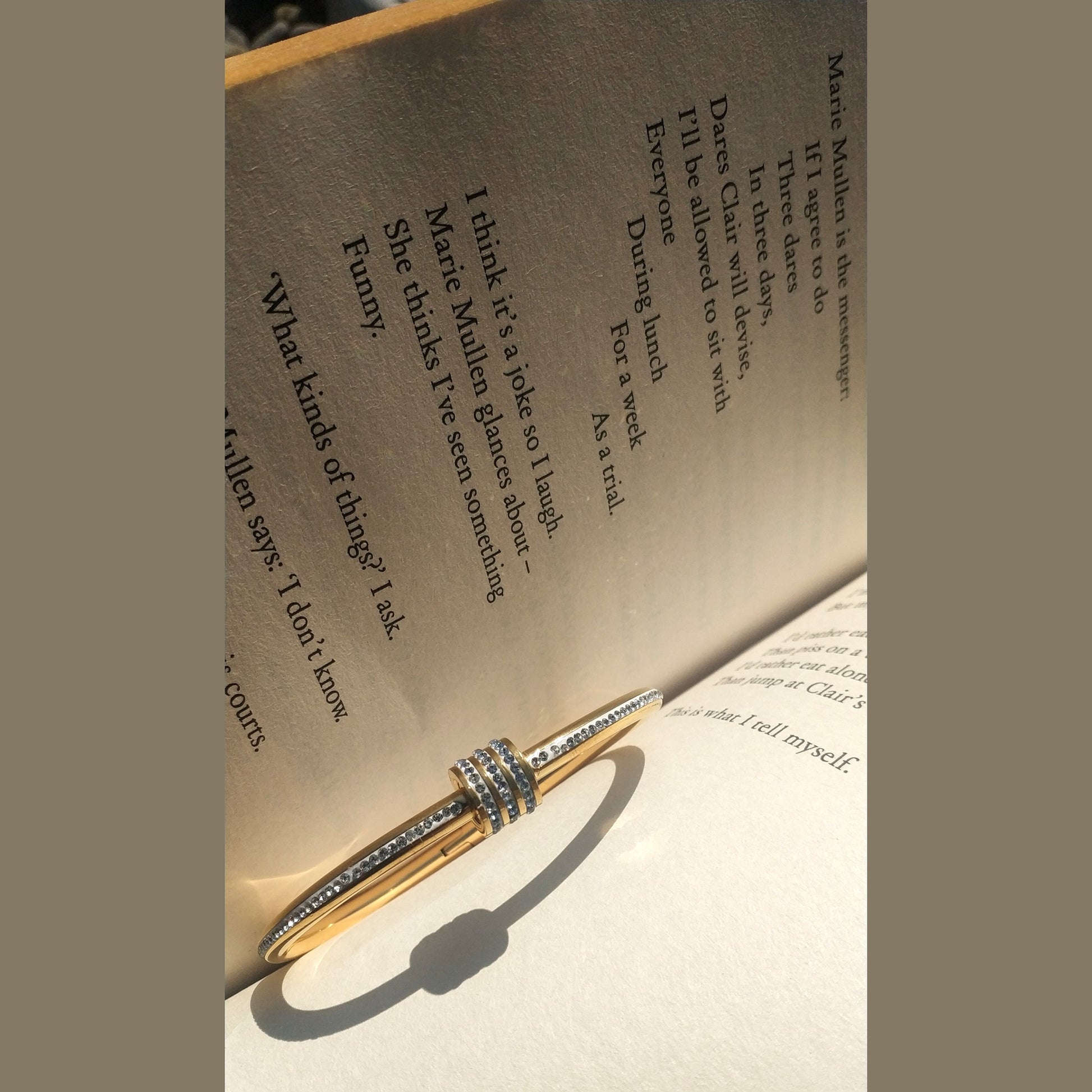 Minimal Stainless Steel Cuff Bracelet with Crystal Cylinder Accent