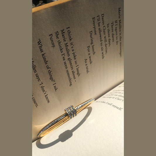 Minimal Stainless Steel Cuff Bracelet with Crystal Cylinder Accent