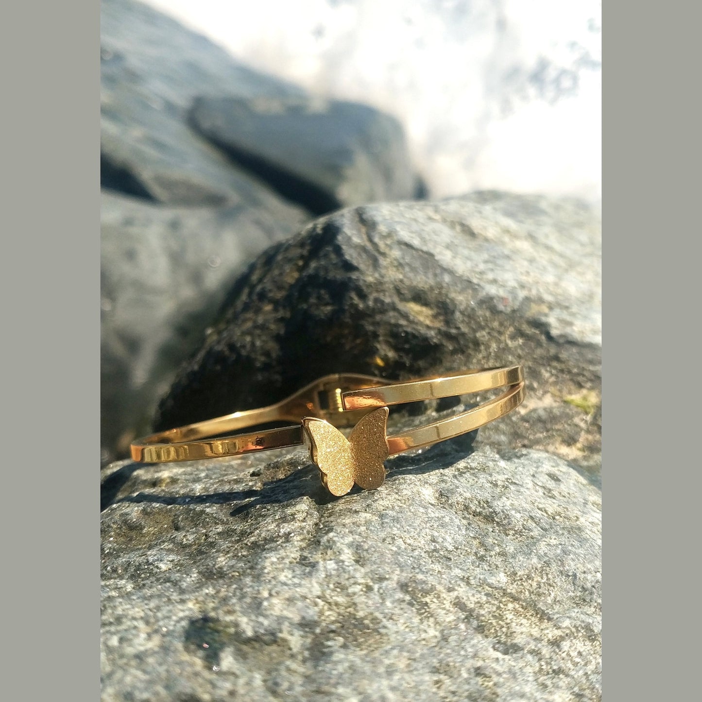 Butterfly Stainless Steel Cuff Bracelet with Diamond-Cut Wings