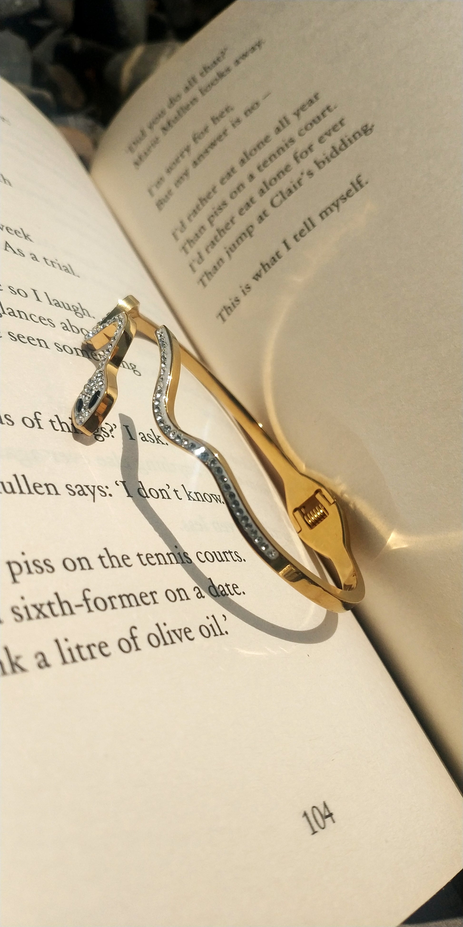 Stainless Steel Snake Bracelet with Black and Charcoal Rhinestones